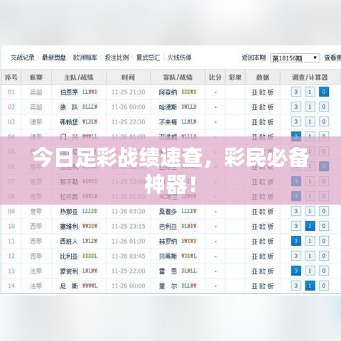 今日足彩战绩速查，彩民必备神器！