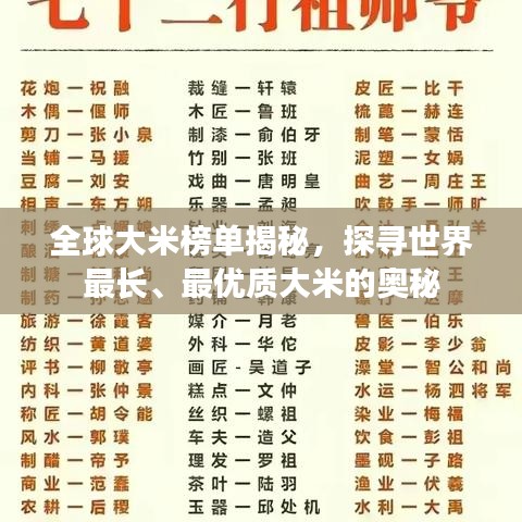全球大米榜单揭秘，探寻世界最长、最优质大米的奥秘