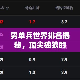 男单兵世界排名揭秘，顶尖独狼的实力与荣耀之巅