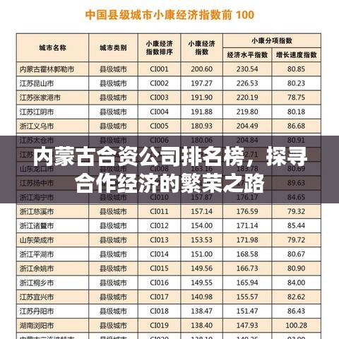 内蒙古合资公司排名榜，探寻合作经济的繁荣之路