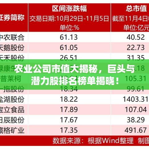 农业公司市值大揭秘,巨头与潜力股排名榜单揭晓!