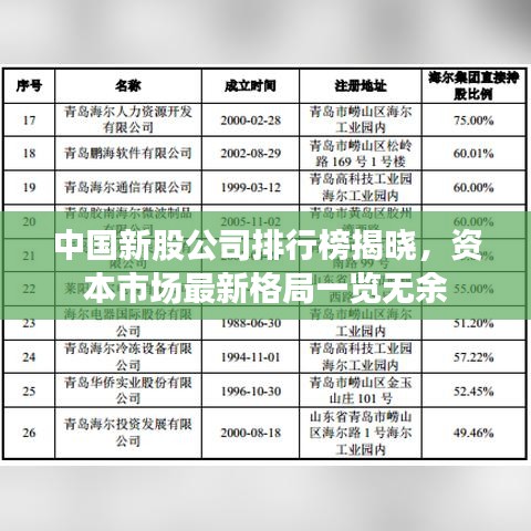中国新股公司排行榜揭晓，资本市场最新格局一览无余