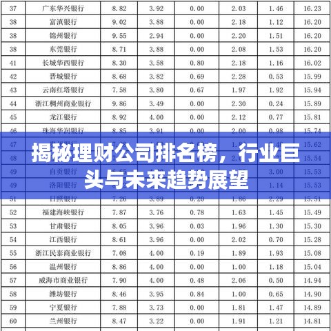 揭秘理财公司排名榜，行业巨头与未来趋势展望