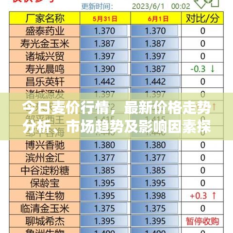 今日麦价行情，最新价格走势分析、市场趋势及影响因素探讨