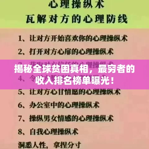 揭秘全球贫困真相，最穷者的收入排名榜单曝光！