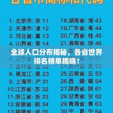 全球人口分布揭秘,各省世界排名榜单揭晓!