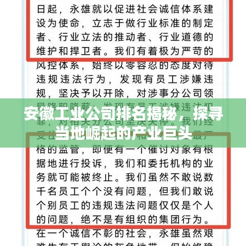 安徽工业公司排名揭秘，探寻当地崛起的产业巨头