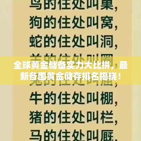 全球黄金储备实力大比拼，最新各国黄金储存排名揭晓！