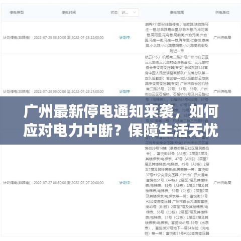 广州最新停电通知来袭，如何应对电力中断？保障生活无忧攻略！
