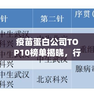 疫苗蛋白公司TOP10榜单揭晓，行业领军者的实力揭秘！