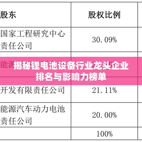 揭秘锂电池设备行业龙头企业排名与影响力榜单