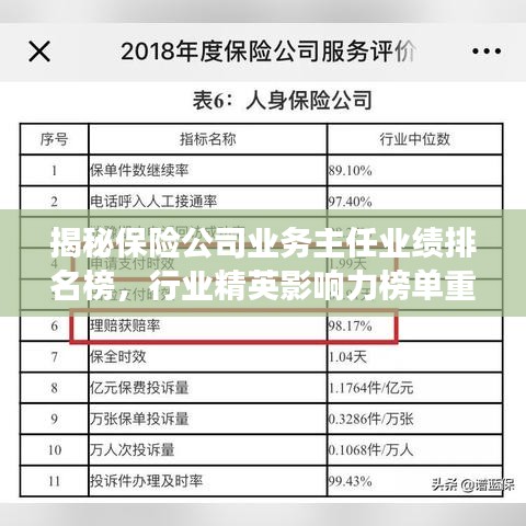 揭秘保险公司业务主任业绩排名榜，行业精英影响力榜单重磅出炉！